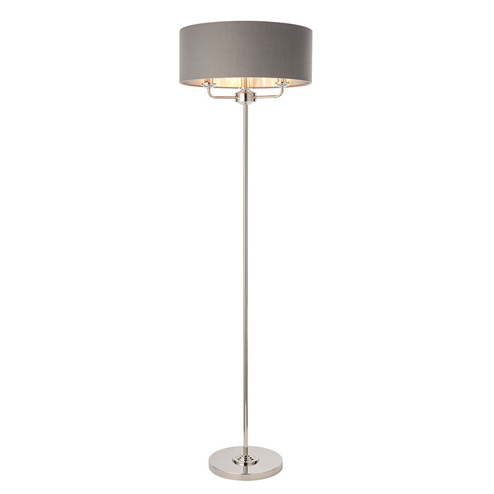 Highclere Charcoal Linen Shade Floor Lamp In Bright Nickel