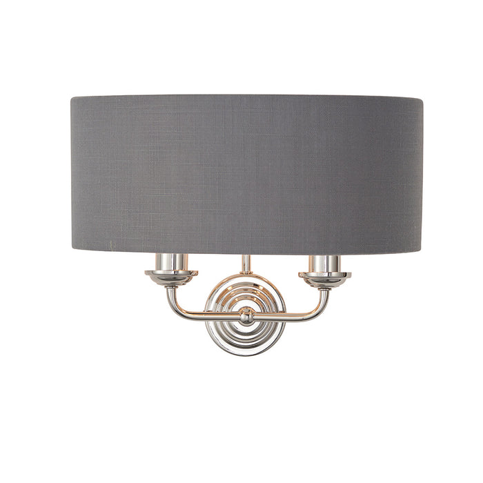 Highclere 2 Lights Charcoal Linen Shade Wall Light In Bright Nickel