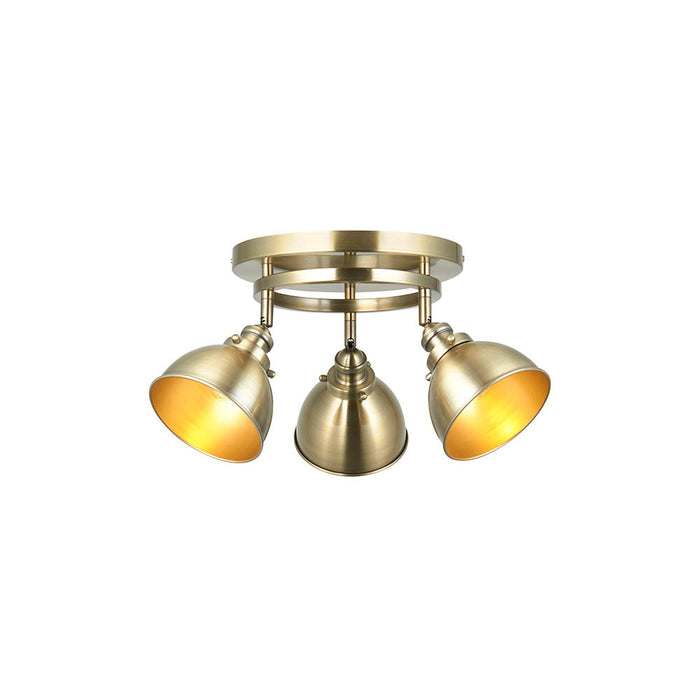 Wyatt 3 Lights Rolled Edge Metal Shade Round Spotlight In Antique Brass