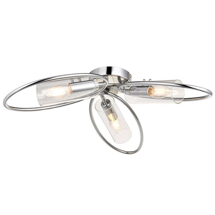 Amari 3 Lights Clear Glass Shades Semi Flush Ceiling Light In Chrome