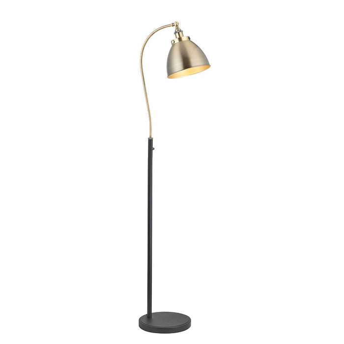 Franklin Task Antique Brass Rolled Edge Metal Shade Floor Lamp In Matt Black Base