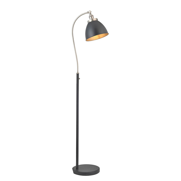 Franklin Task Matt Black Rolled Edge Metal Shade Floor Lamp In Aged Pewter Base