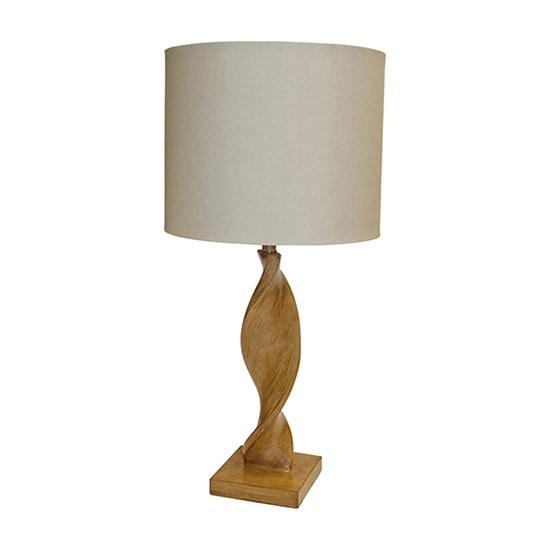 Abia Natural Linen Cylinder Shade Table Lamp In Oak Effect