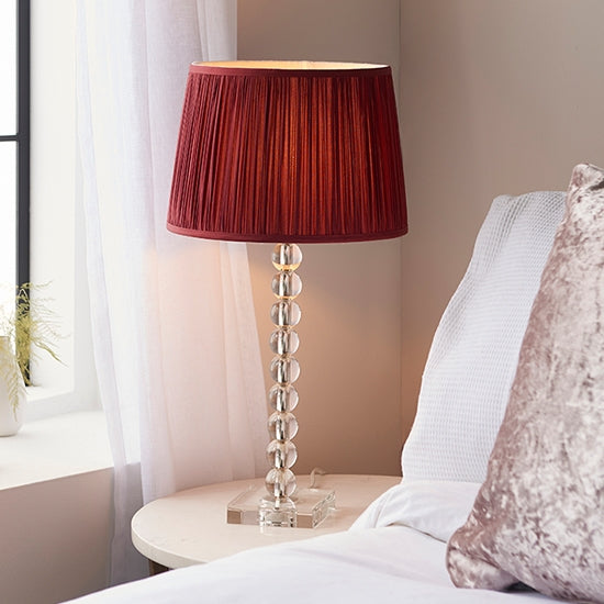 Adelie And Wentworth 12 Inch Cranberry Shade Table Lamp In Clear Crystal Glass