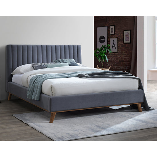 Albany Velvet Fabric Double Bed In Dark Grey