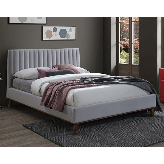 Albany Velvet Fabric King Size Bed In Light Grey