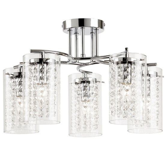 Alda 5 Lights Clear Glass Semi Flush Ceiling Light In Polished Chrome