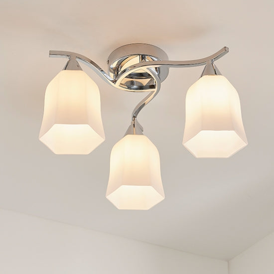 Alonso 3 Lights Opal Glass Semi Flush Ceiling Light In Polished Chrome