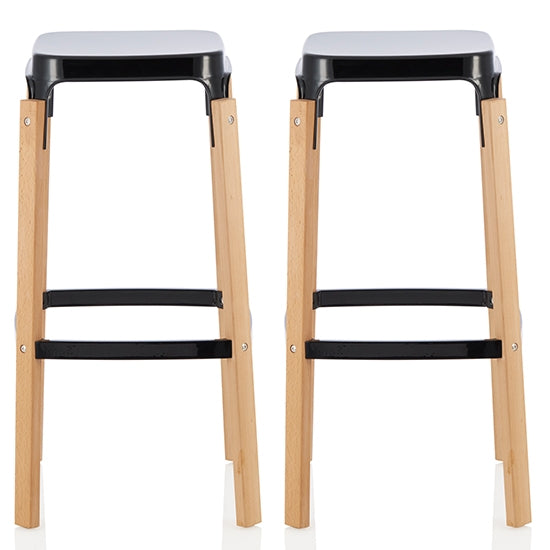 Amaranth High Gloss Black 76cm Metal Fixed Bar Stools In Pair