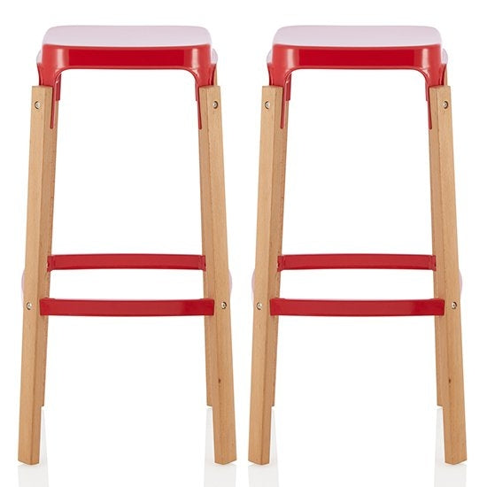 Amaranth High Gloss Red 66cm Metal Bar Stools In Pair