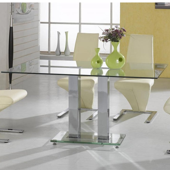 Ankara Large Clear Glass Dining Table With Chrome Stand