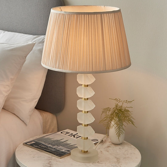 Annabelle And Freya Oyster Shade Table Lamp In Frosted Crystal Glass