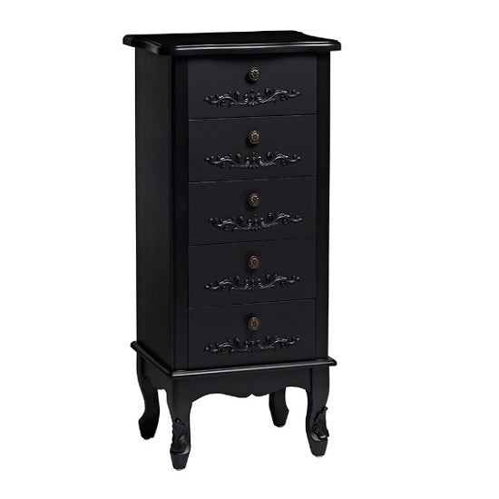 Antoinette Tall Chest Of Drawers In Black With 5 Drawers