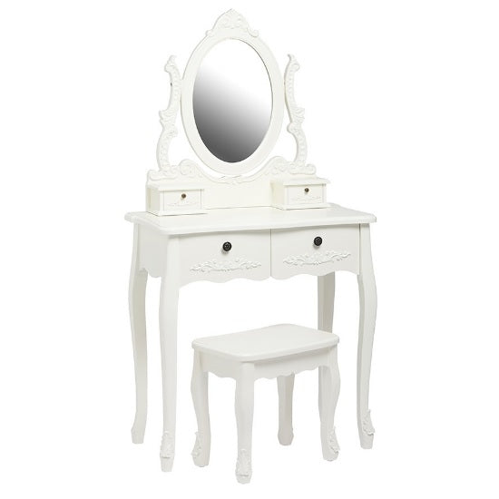 Antoinette Wooden Dressing Table Set In White