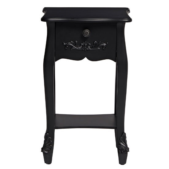 Antoinette Wooden End Table In Black With 1 Drawer