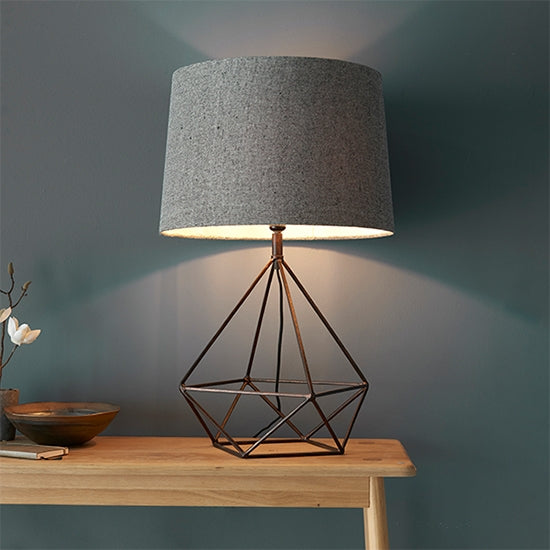 Apollo Grey Fabric Table Lamp In Aged Copper