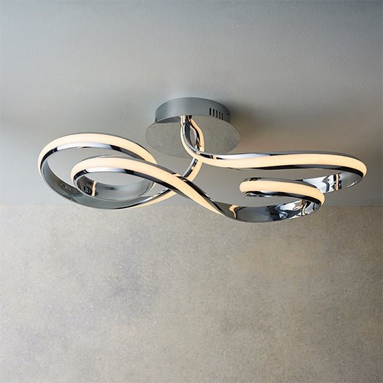 Aria LED Semi Flush Ceiling Light In Chrome With White Diffuser