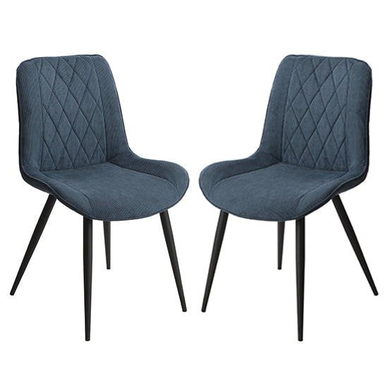 Belfast Diamond Stitch Blue Cord Fabric Dining Chairs In Pair