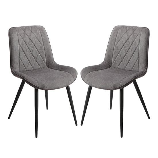 Belfast Diamond Stitch Grey Fabric Dining Chairs In Pair