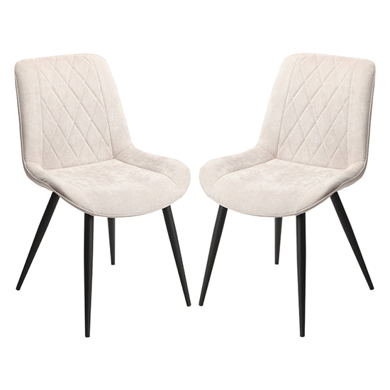 Belfast Diamond Stitch Natural Fabric Dining Chairs In Pair