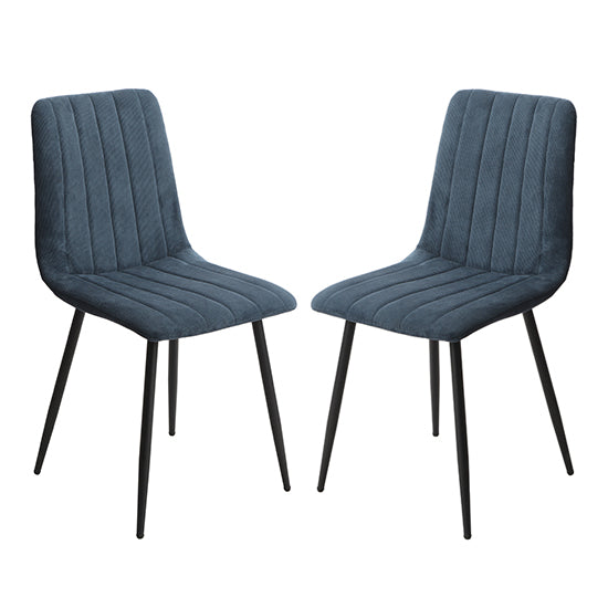 Belfast Straight Stitch Blue Cord Fabric Dining Chairs In Pair