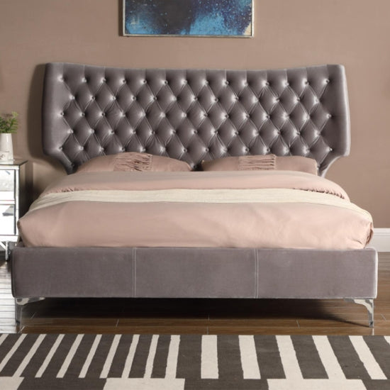 Ashbourne Velvet King Size Bed In Grey