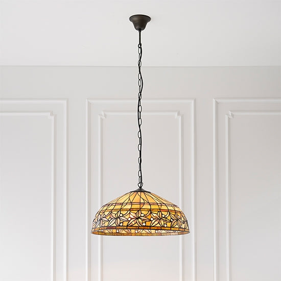 Ashtead Large Tiffany Glass 3 Lights Ceiling Pendant Light In Dark Bronze