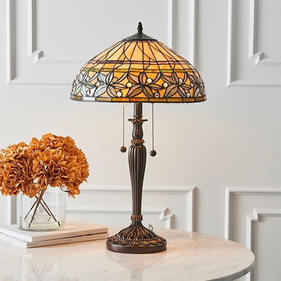 Ashtead Medium Tiffany Glass Table Lamp In Dark Bronze