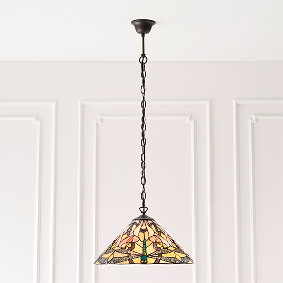 Ashton Medium Tiffany Glass Flush Ceiling Light In Dark Bronze