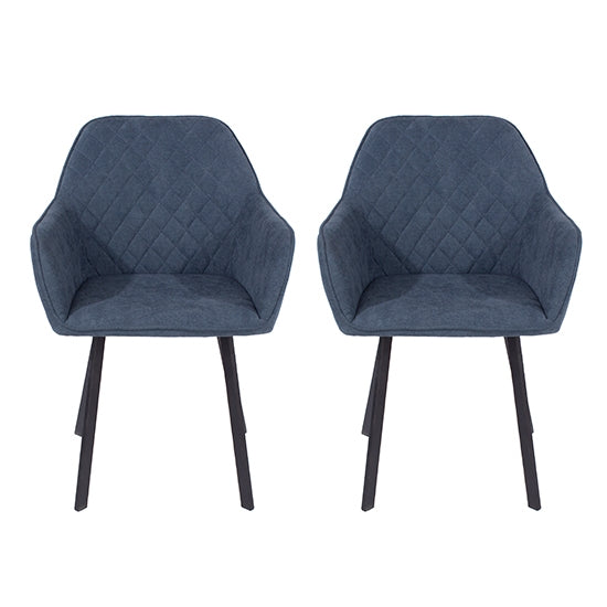 Aspen Blue Fabric Armchairs With Black Metal Legs In Pair