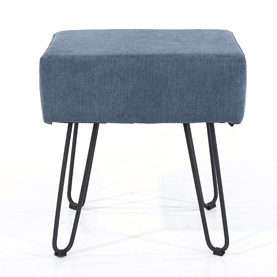 Aspen Fabric Rectangular Stool In Blue With Black Metal Legs