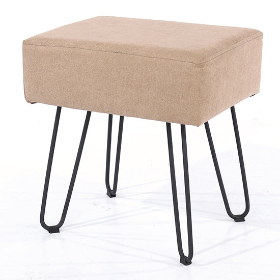 Aspen Fabric Rectangular Stool In Sand With Black Metal Legs