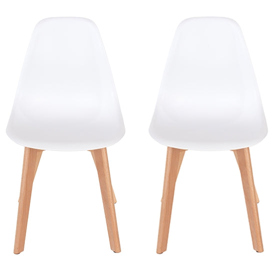 Aspen White Plastic Dining Chairs With Wood Legs In Pair