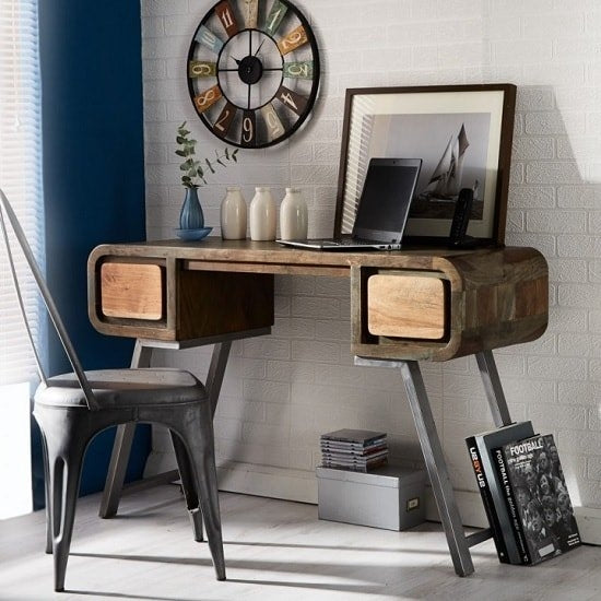 Aspen Wooden 2 Drawers Computer Desk In Reclaimed Wood