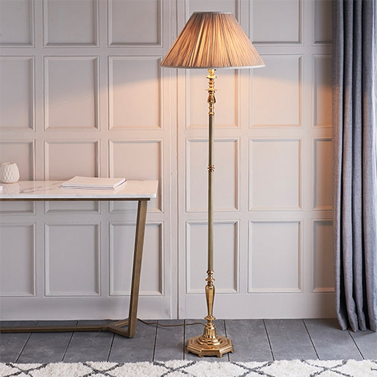 Asquith Floor Lamp In Solid Brass With Beige Shade