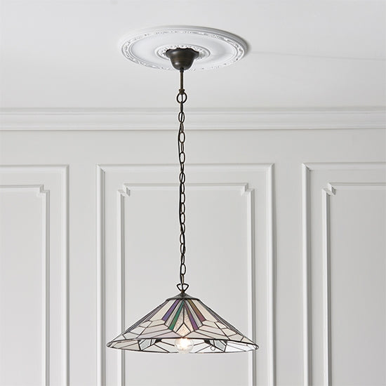 Astoria Large Tiffany Glass Ceiling Pendant Light In Dark Bronze