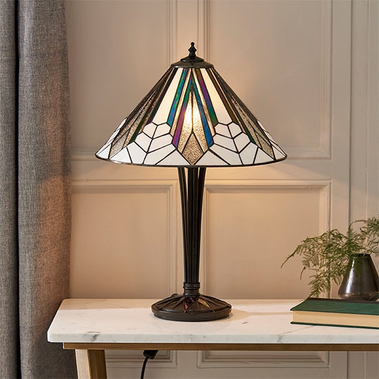 Astoria Medium Tiffany Glass Table Lamp In Black