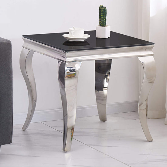 Atlanta Glass Lamp Table In Black With Silver Stainless Steel Legs