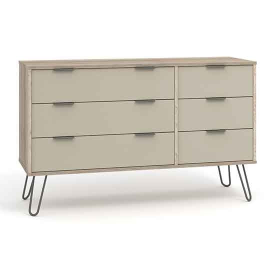 Augusta Wide Wooden Chest Of Drawers With 6 Drawers In Driftwood