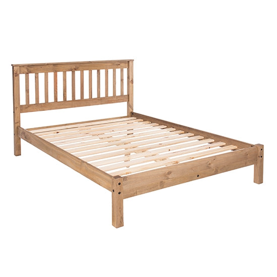 Augusta Wooden Slatted Low End Double Bed In Antique Wax