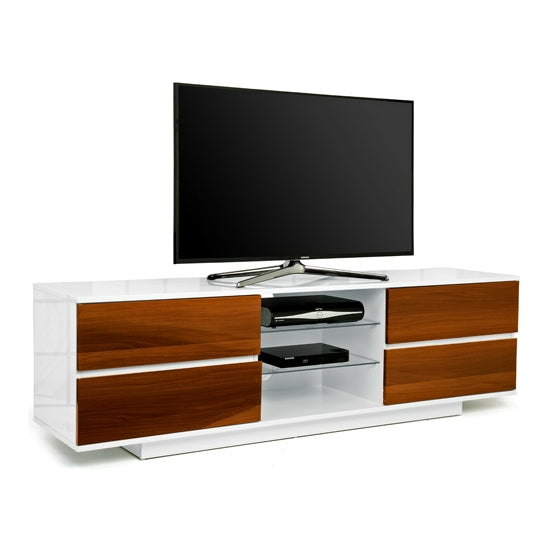 Avitus Ultra Wooden TV Stand In White High Gloss With 4 Walnut Drawers