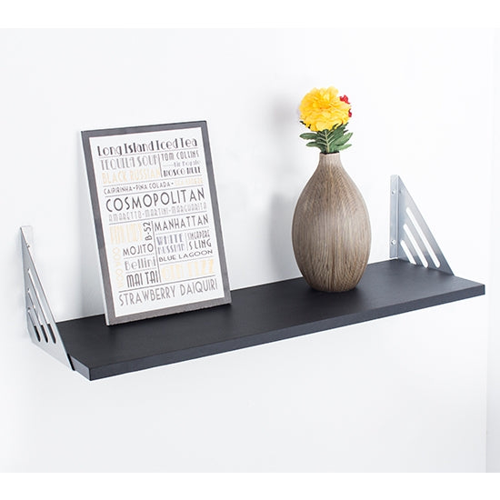 Avon Small Wooden Wall Shelf With Metal Support In Matt Black