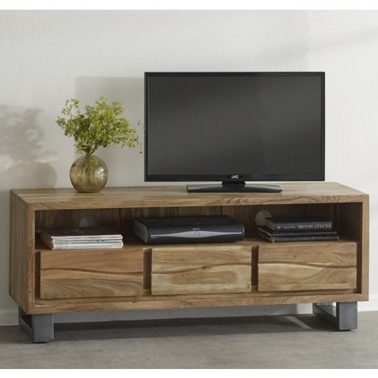 Baltic Large Wooden 3 Drawers TV Stand In Oak