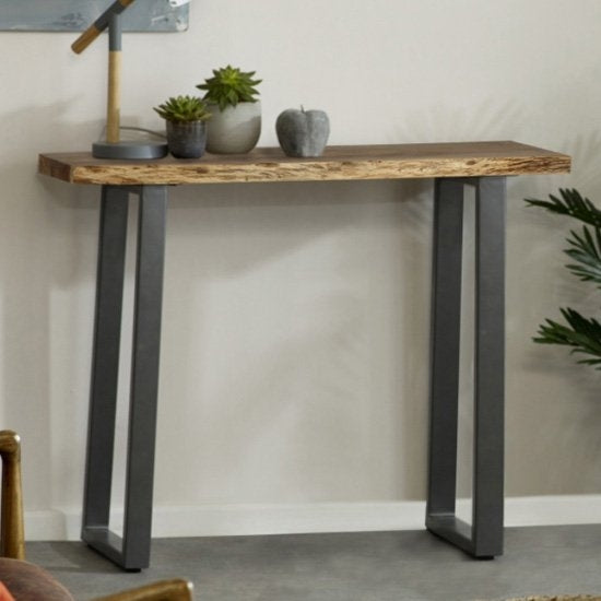 Baltic Wooden Console Table In Oak With Black Metal Legs