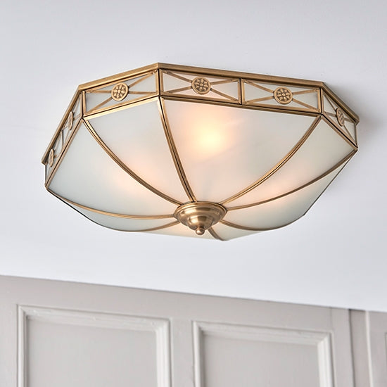 Bannerman Frosted Glass 4 Lights Flush Ceiling Light In Antique Brass