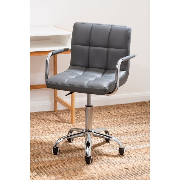 Batoya Faux Leather Home And Office Chair In Grey With Swivel Base