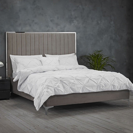 Berkeley Velvet Upholstered King Size Bed In Grey