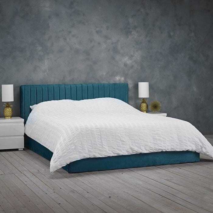 Berlin Velvet Upholstered Small Double Bed In Teal