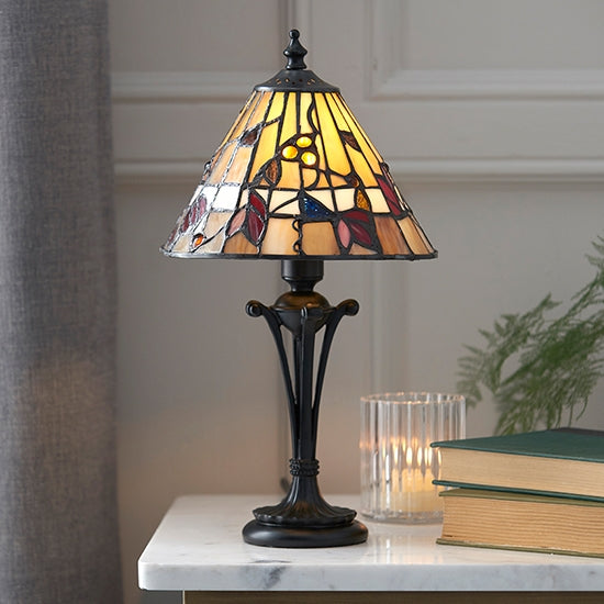 Bernwood Small Tiffany Glass Table Lamp In Dark Bronze