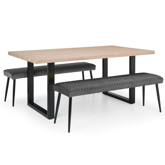 Berwick Wooden Dining Table In Oak With 2 Luxe Low Grey Benches